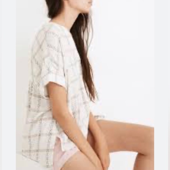 Madewell Lakeline Popover in Windowpane Jacquard Cream Short Sleeve Shirt S - Picture 1 of 13